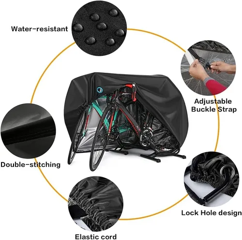 Vista 2 de Funda para bicicleta para 2 o 3 bicicletas, impermeables para exteriores, cubiertas de bicicleta para lluvia, sol, UV, polvo, a prueba de viento