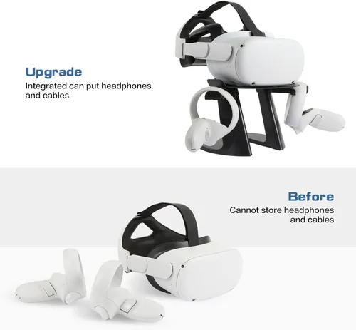Vista 3 de Soporte de realidad virtual, duradero y estable, compatible con auriculares Oculus Quest, Quest 2 o Rift S y controladores táctiles (negro)