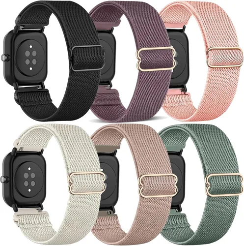 Vista 8 de Paquete de 6 correas elásticas de nailon compatibles con Amazfit Active 2/Active 3 Premium/GTS/ 2/2 mini/ 2e/GTS 3/GTS 4/mini/GTR mini, correas