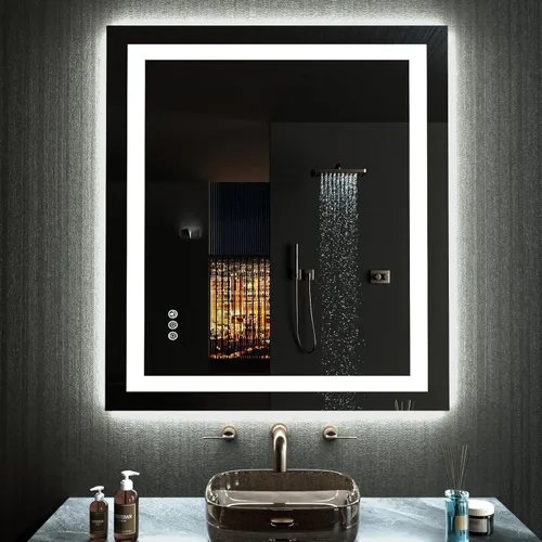Vista 78 de LOAAO Espejo de baño LED de 60 x 40 pulgadas con luces, antiniebla, regulable, retroiluminado + iluminado frontal, espejo de tocador de baño
