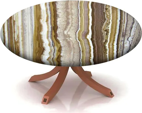 Vista 12 de Mantel con patrón de mármol, borde elástico, adecuado para catering y cocina, se puede limpiar para mesa redonda de comedor, para mesas redondas