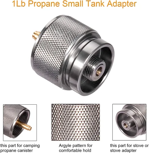 Vista 2 de Camping Stove Adapter Propane to Butane Adapter 1 Lb Propane Tank Input EN417 Lindal Valve Output w/Butane Canister Nozzle Input EN417 Lindal Screw