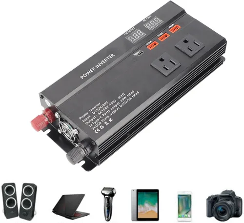 Vista 2 de para inversor 12v a 110v Gorgeri Metal 6000W DC 12V a AC 110V convertidor de coche USB adaptador de coche con pantalla LCD