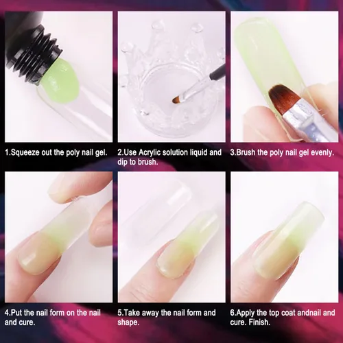 Vista 3 de Kit de uñas de poligel luminoso de 8 colores, extensión de uñas de poligel que brilla en la oscuridad, gel constructor para uñas, manicura de neón