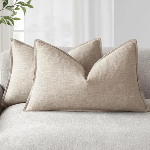 Vista 17 de Foindtower - Juego de 2 fundas de almohada decorativas de lino sólido, suave y con acento, fundas de cojín estilo bohemio y campestre, neutrales