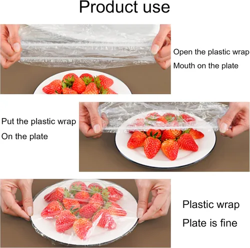 Vista 2 de 100 fundas elásticas reutilizables para almacenamiento de alimentos, cubiertas de plástico transparente para tazones con bordes elásticos, envoltura