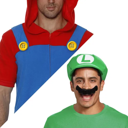 Vista 5 de Humairc Super Bros Mari and Luigi Hats Caps Mustaches Gloves Buttons Cosplay Costume
