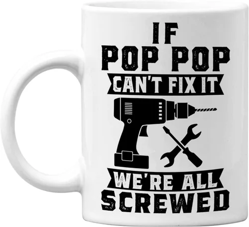 Vista 2 de Mad Ink Fashions If Pop Pop Can't Fix it We're All Screwed White - Taza de café de oficina (11 oz)