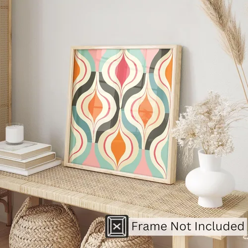 Vista 3 de Ethan Taylor Abstract Wall Art Prints Unframed Square Posters 'Retro 70s Hippie Groovy Pattern VI' Retro Home Décor for Living Room, Bedroom