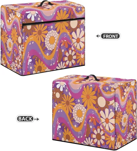 Vista 3 de Funda para máquina de coser de flores hippie grande, cubierta antipolvo, protección de fácil limpieza para máquina de coser, resistente a