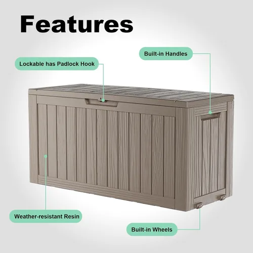 Vista 128 de DRATO Cajas de terraza, caja de almacenamiento al aire libre de 30 galones para cojín de patio, herramientas de jardín, impermeable y resistente a