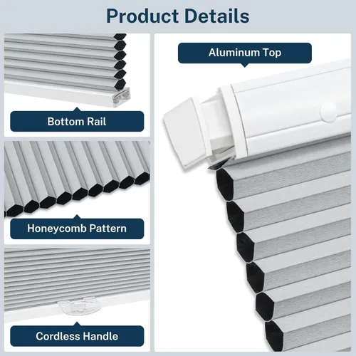 Vista 5 de Persianas celulares sin cordón, sin taladro, para ventana de interior, extraíbles y fáciles de instalar, persianas de tela con aislamiento térmico