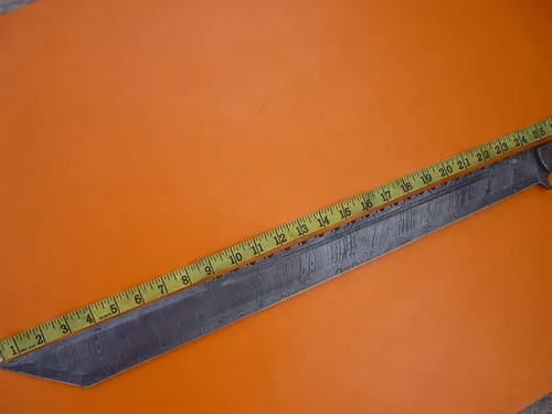 Vista 5 de Espada. ¡Rara! Espada de machete de acero de Damasco forjada a mano. ¡Espada de caza gladiosa! Espada de caza con funda de cuero. Espada