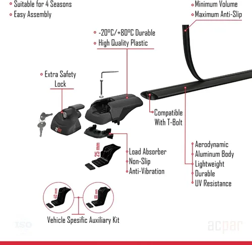 Vista 5 de Compatible con Nissan X-Trail 3 (T32) 2014-2021 ACE-1 Barra transversal de aluminio negro 3 barras