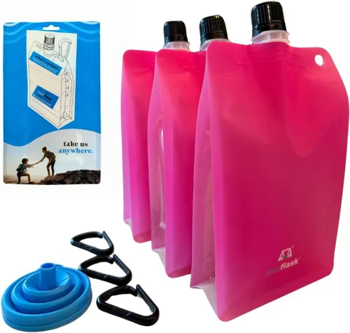 Vista 14 de BellFlask - Frasco de plástico de 15 onzas, patentado, flexible, sin metal, reutilizable, sin BPA con clip de mosquetón y embudo de llenado