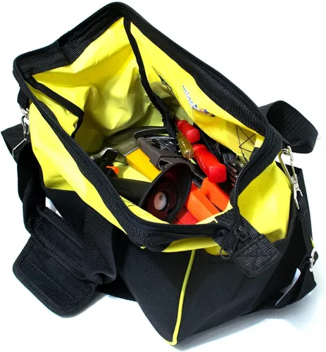 Vista 2 de Bastex Bolsa de herramientas multiusos con correa ajustable para el hombro. Apertura de boca de 15 pulgadas de ancho con 14 bolsillos separados.