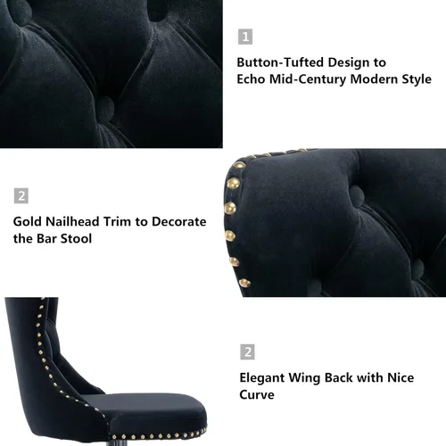 Vista 15 de Aoowow Juego de 2 taburetes de bar giratorios, taburetes de bar ajustables con respaldo de terciopelo copetudo, sillas de bar modernas tapizadas