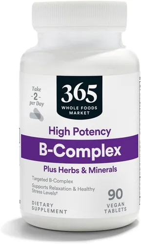 365 by Whole Foods Market, Complejo de vitamina B de alta potencia con tabletas de apoyo a base de hierbas, 90 CT