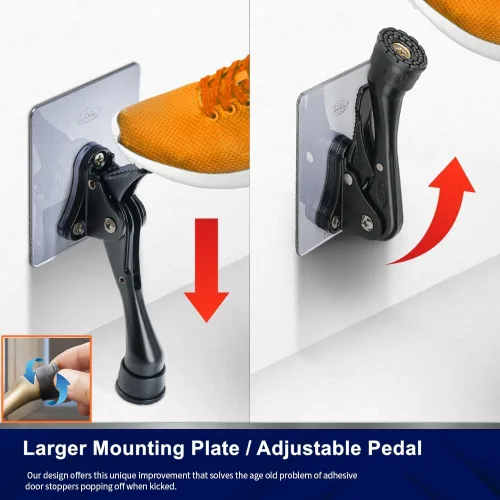 Vista 2 de HOME&I Tope de puerta abatible, tope de puerta ajustable de 4 pulgadas con placa de montaje autoadhesiva (negro, 4 pulgadas x 1 paquete)