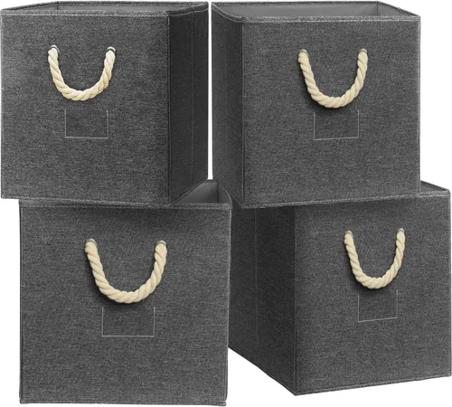 Vista 18 de SIMPLE HOUSEWARE Cubo de almacenamiento de 13 pulgadas con asas trenzadas, paquete de 3, color beige