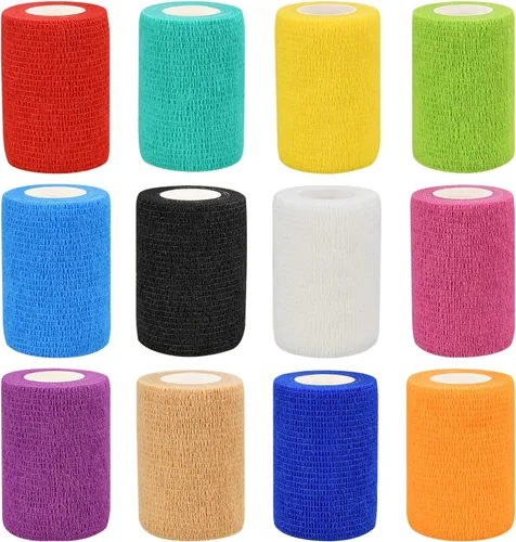 Vista 10 de 12 piezas de vendajes autoadhesivos de 2 pulgadas, 5 yardas, vendajes veterinarios para deportes, muñeca, tobillo, hinchazón