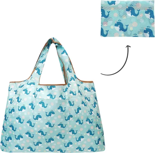 Vista 5 de allydrew Bolsas de comestibles reutilizables de nylon plegables grandes, ballenas azules