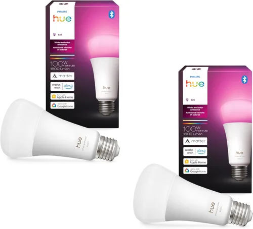 Vista 11 de Philips Hue Bombilla LED inteligente A21 de 100 W, luz blanca y de color que cambia de color, 1 paquete, 1600 lúmenes, E26, interior, control