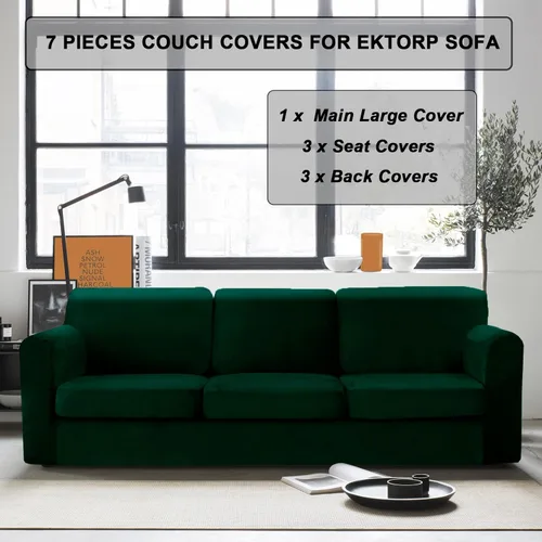 Vista 2 de UNBBRRL Fundas de sofá de 7 piezas para sofá, funda de repuesto para sofá Ektorp de 3 asientos con 1 funda principal, 3 fundas de cojín de asiento