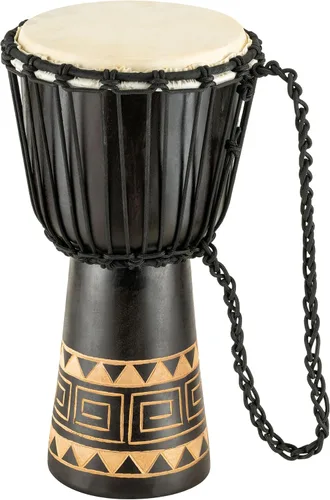 Vista 22 de Instrumento de círculo de tambor de mano Djembe, Serie Headliner de caoba tallada — NO FABRICADO EN CHINA — Cuerdas de tejido africano Mali