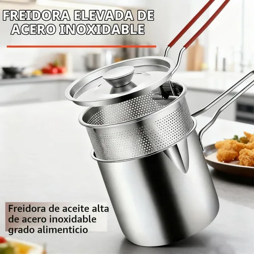 Vista 5 de Mini olla de acero inoxidable con asa y cesta coladora, mini freidoras de aceite para freidora, freidoras de grado alimenticio con tapa, olla