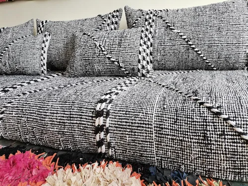 Vista 4 de FoamRush Cojín marroquí de 6 x 28 x 84 pulgadas, color negro/blanco, con espuma viscoelástica de gel, sofá biplaza sin brazos, sofá de piso, sofá