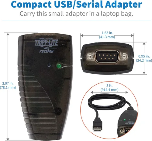Vista 7 de Tripp Lite Keyspan Adaptador USB a serie de alta velocidad, PC y Mac, USB-A a DB9 RS232 macho, cable de 3 pies 3.0 ft, garantía de 3 años (USA-19HS)