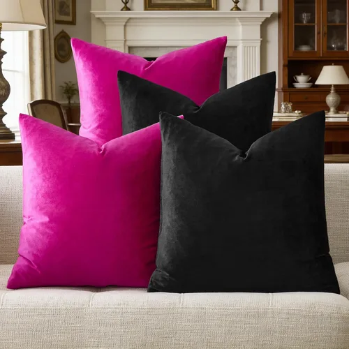 Vista 13 de GIGIZAZA Fundas de almohada decorativas de terciopelo champán, fundas de almohada para sofá (20 x 20 pulgadas, 4 unidades, champán)