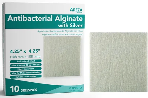 Vista 11 de Plata alginate (alginate antibacterianos con plata) 4.25"x4.25" estéril; 5 Vendajes Por Caja (1) (4.25" x 4.25"), 1