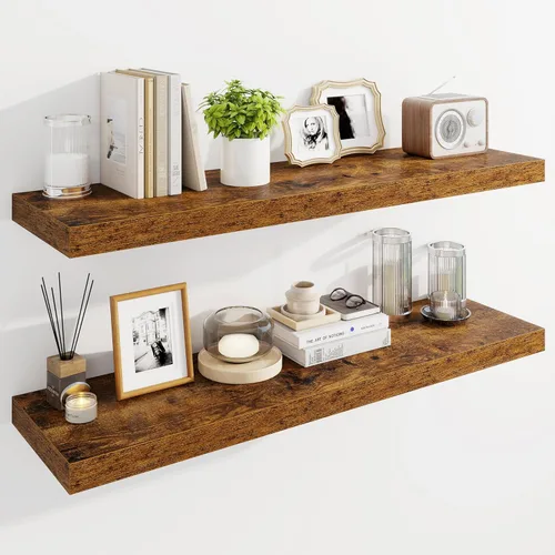 Vista 23 de Marsmiles Estantes flotantes de 32" para pared, estantes de madera con soportes invisibles, juego de 2, estante de pared de estilo rústico de granja