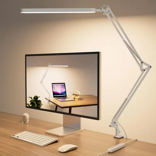 Vista 16 de SKYLEO - Lámpara de escritorio LED con base delgada - Luz de escritorio de brazo oscilante ajustable, regulable, temporizador, protección