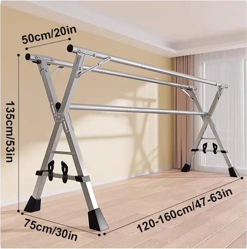 Vista 7 de Clothes Drying Rack 79in, Collapsible Laundry Drying Rack – Heavy Duty Stainless Steel Indoor Outdoor Garment Rack with Hooks for Clothes, Towels