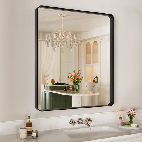 Vista 25 de Espejo de baño LED de 48 x 40 pulgadas con luces, retroiluminado y frontal iluminado para pared, espejo de tocador LED inastillable con memoria