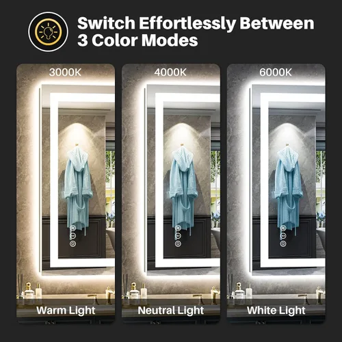 Vista 4 de Briivue Espejo de baño LED de 20 x 28 pulgadas con luces, retroiluminado y frontal iluminado, espejo de tocador de baño con luz antiniebla