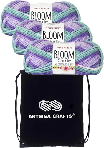 Vista 14 de Premier Yarns Bloom Chunky Hydrangea 1114-01 (6 madejas, el mismo lote de tinte) - Hilo acrílico grueso y voluminoso #5 para ganchillo y tejer