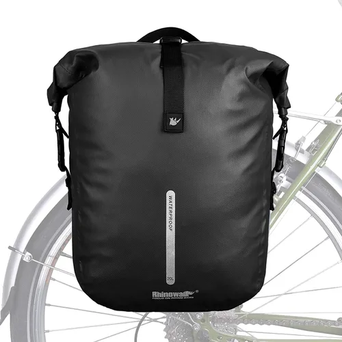 Vista 9 de Rhinowalk Bolsa de alforja para bicicleta impermeable Bolsa de bicicleta de 23L para portaequipajes de carga de bicicleta Bolsa de sillín Bolsa