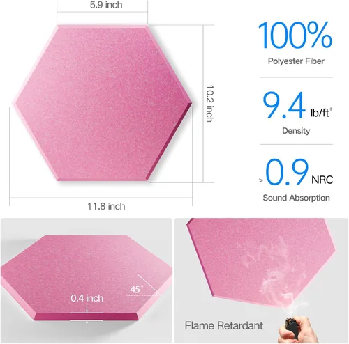 Vista 142 de Paquete de 12 paneles acústicos autoadhesivos de 12 x 10 x 0.4 pulgadas, paneles de espuma a prueba de sonido con alta densidad, elegante diseño