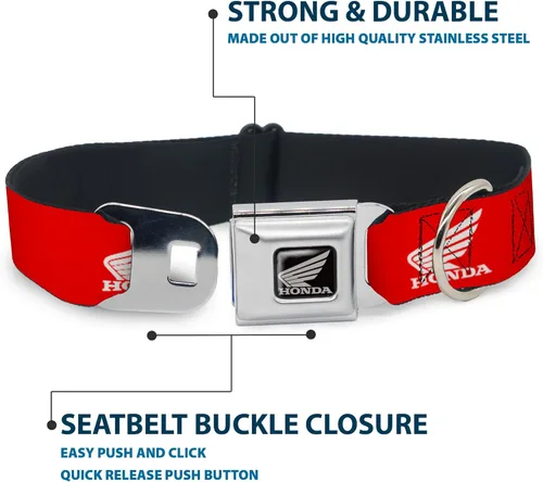 Vista 4 de Buckle-Down Collar de perro hebilla de cinturón de seguridad Honda logotipo de motocicleta rojo blanco 18 a 32 pulgadas 1.5 pulgadas de ancho