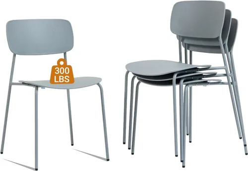 Vista 10 de Sidanli Juego de 4 sillas apilables, sillas de sala de espera con patas de metal y asiento ergonómico de plástico, sillas de oficina apilables