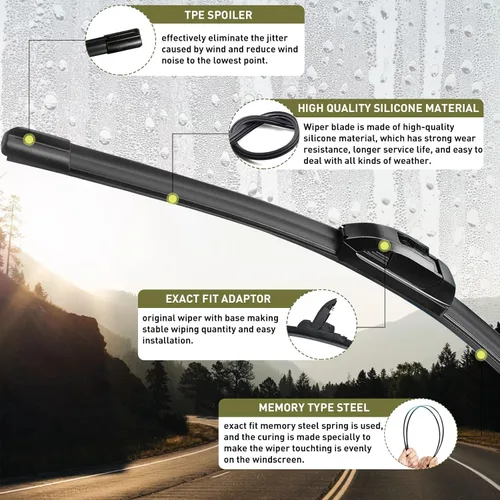 Vista 3 de Limpiaparabrisas Premium de 21" + 19" para Parabrisas, Todas las Estaciones, Duraderas, Estables y Silenciosas, Láminas Limpiaparabrisas