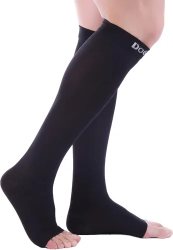 Vista 8 de Doc Miller Calcetines de compresión de dedos abiertos, 20-30 mmHg, mangas de compresión sin dedos para piernas, medias altas hasta la rodilla