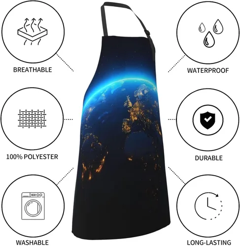 Vista 6 de Planet Earth For Waterproof Adjustable Adult Apron With Pockets For Men And Women Cooking, Painting