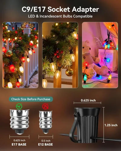 Vista 2 de Brightown Carrete a Granel Comercial de 250 Pies C9/E17 para Cordón de Luces de Navidad, Juego de Portabombillas C9 en Bobina con Espaciado de 12