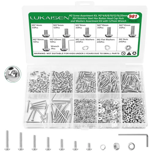 Vista 18 de Kit surtido de tornillos M4 de 271 piezas, cabeza de botón de acero inoxidable 304, tornillos hexagonales, tuercas, arandelas y llaves
