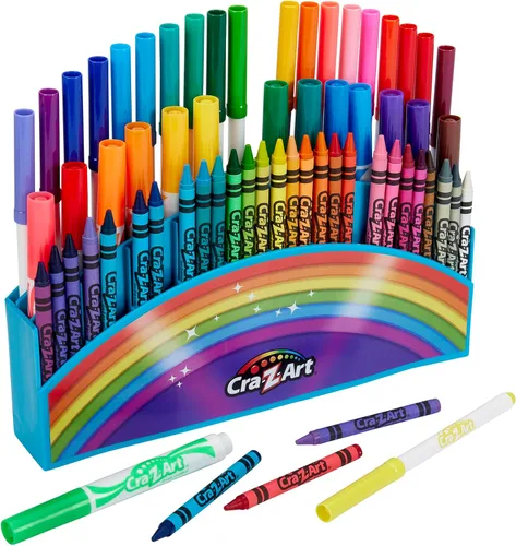 Vista 4 de Cra-Z-Art Estuche de arte increíble de 64 piezas con colores vibrantes, crayones y marcadores de punta fina y súper punta ideal para niños a partir